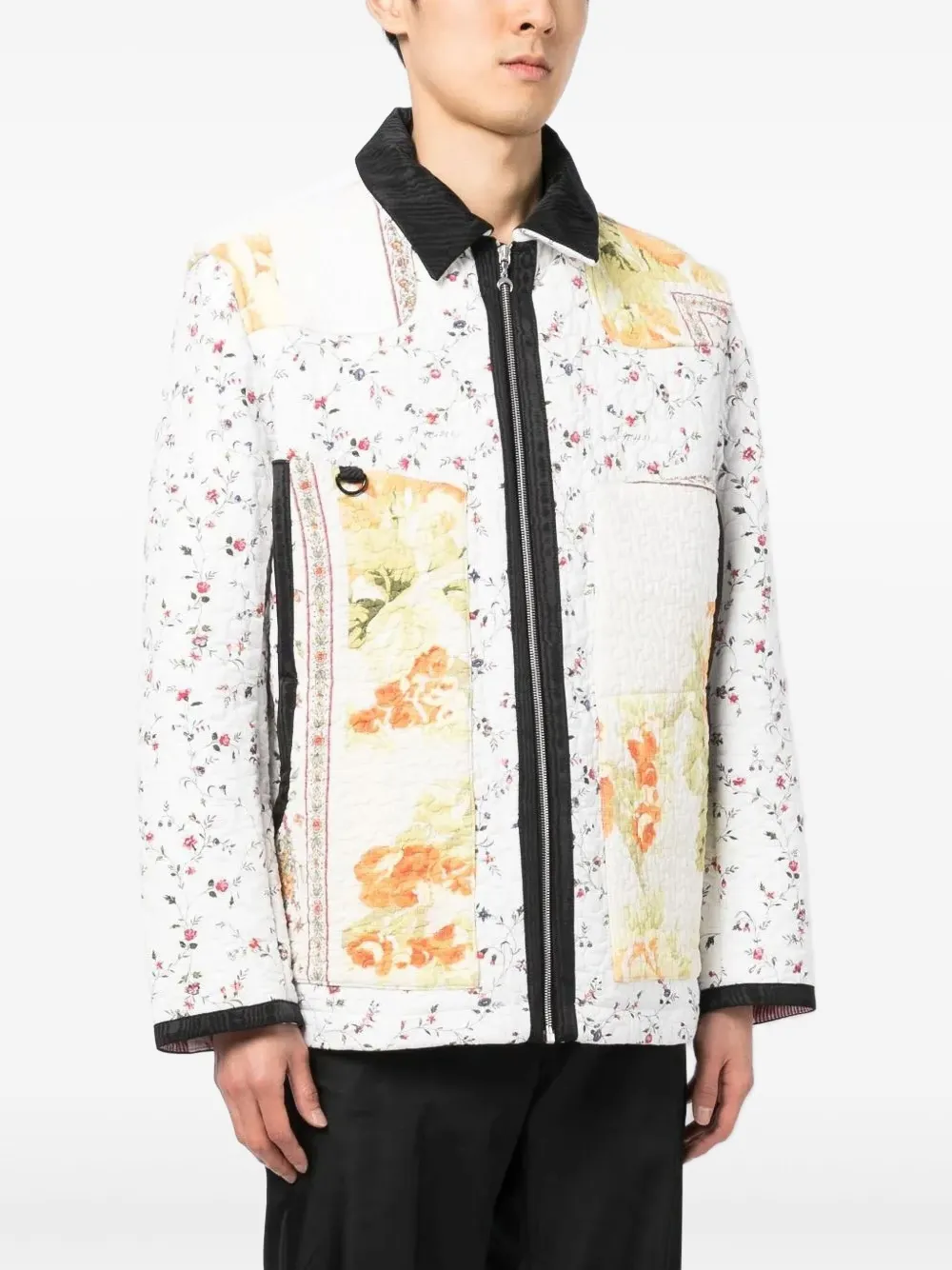 Marine Serre Gewatteerd jack met patchwork met bloemen Wit