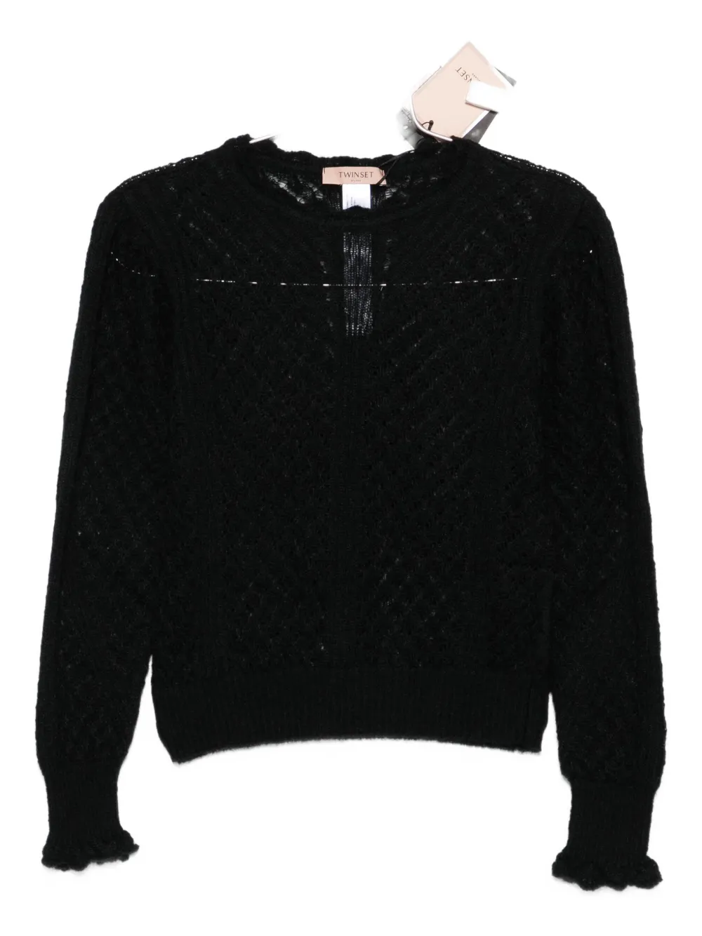 Twinset Ruffled-cuff Knit Sweater In Black