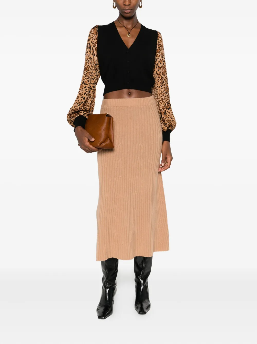 TWINSET ribbed knit midi skirt - Beige
