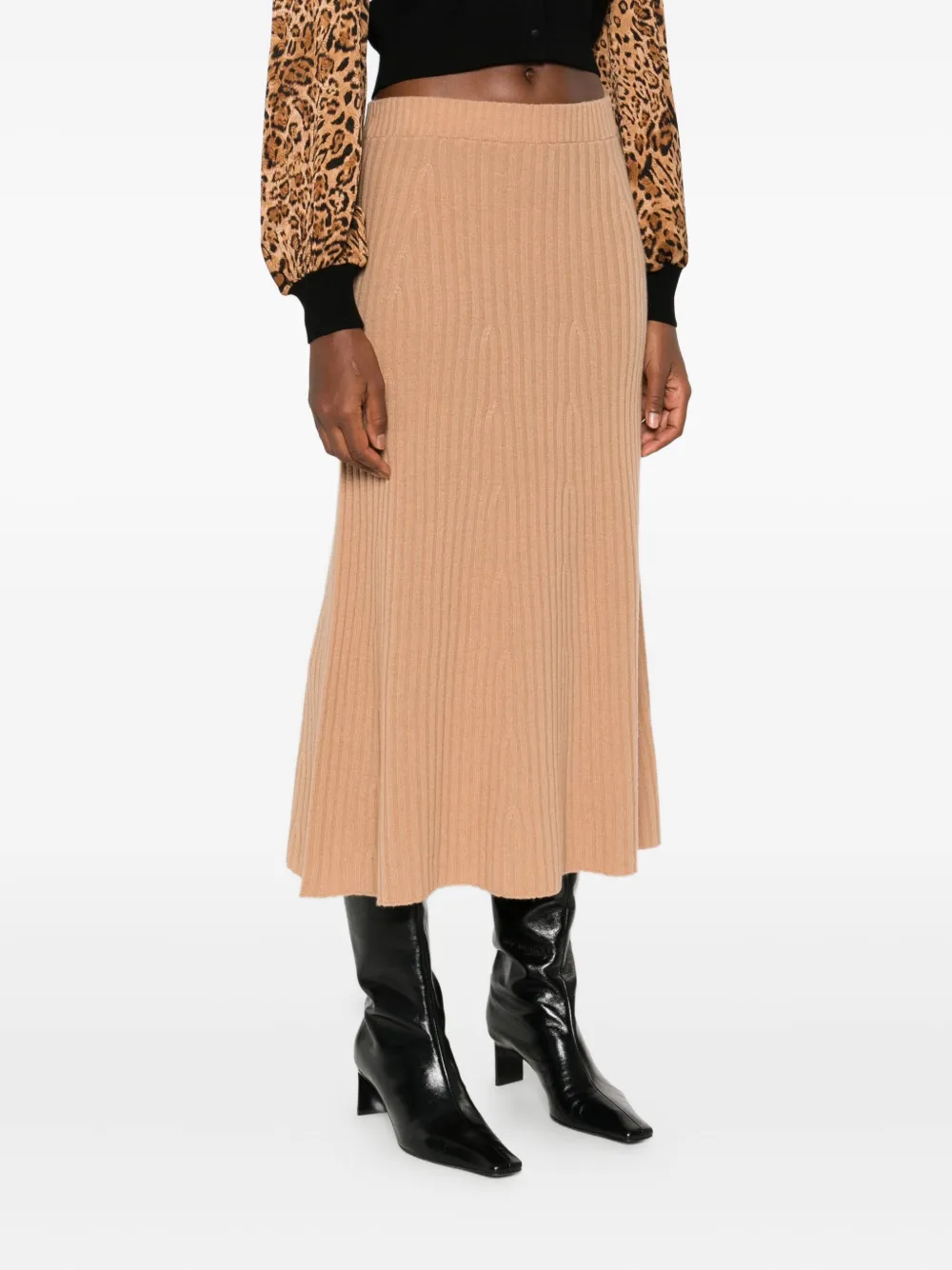 TWINSET ribbed knit midi skirt Beige