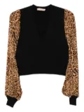TWINSET leopard-print sleeve cardigan - Black