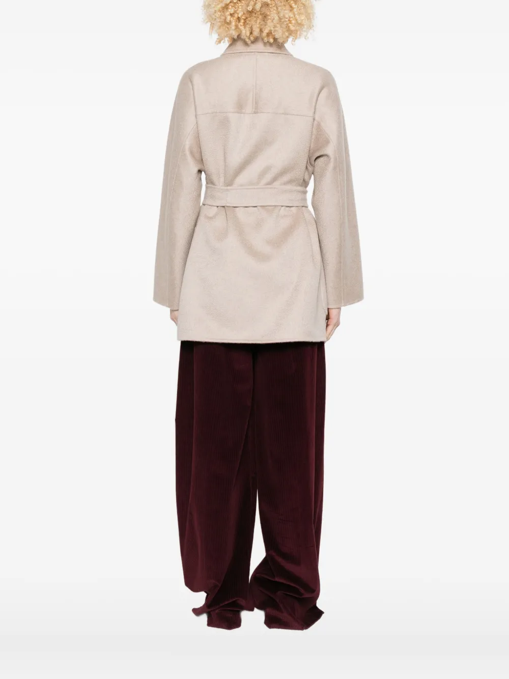 Max Mara Belted Buttoned Jacket In Neutral