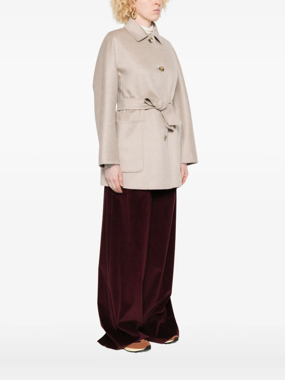 Max Mara Belted Buttoned Jacket In Neutral