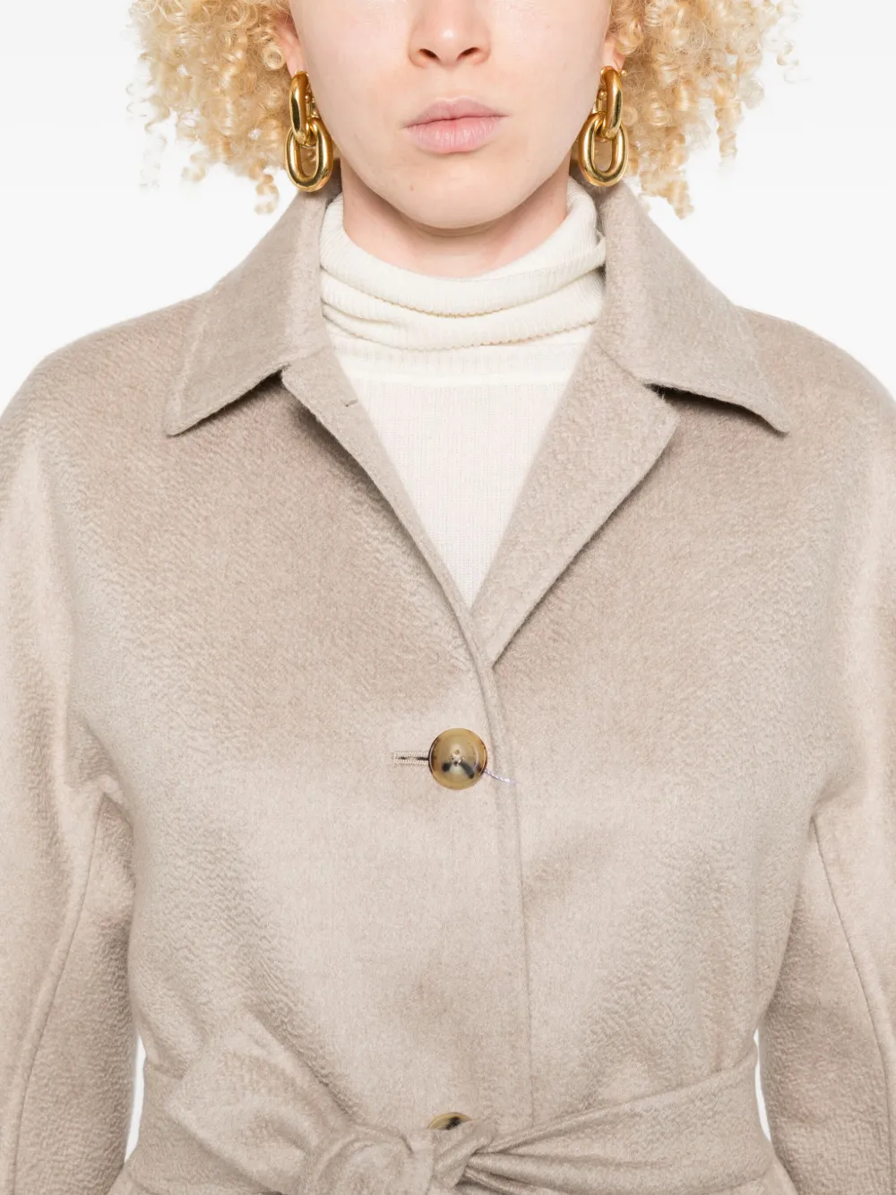 Max Mara Belted Buttoned Jacket In Neutral
