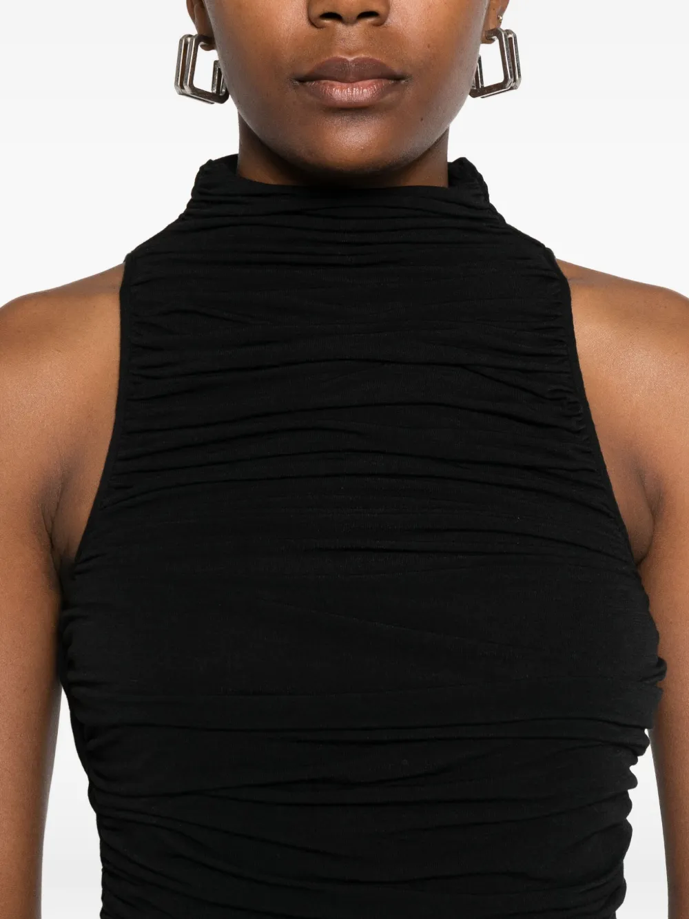 Amen Turtleneck Ruched Top In Black