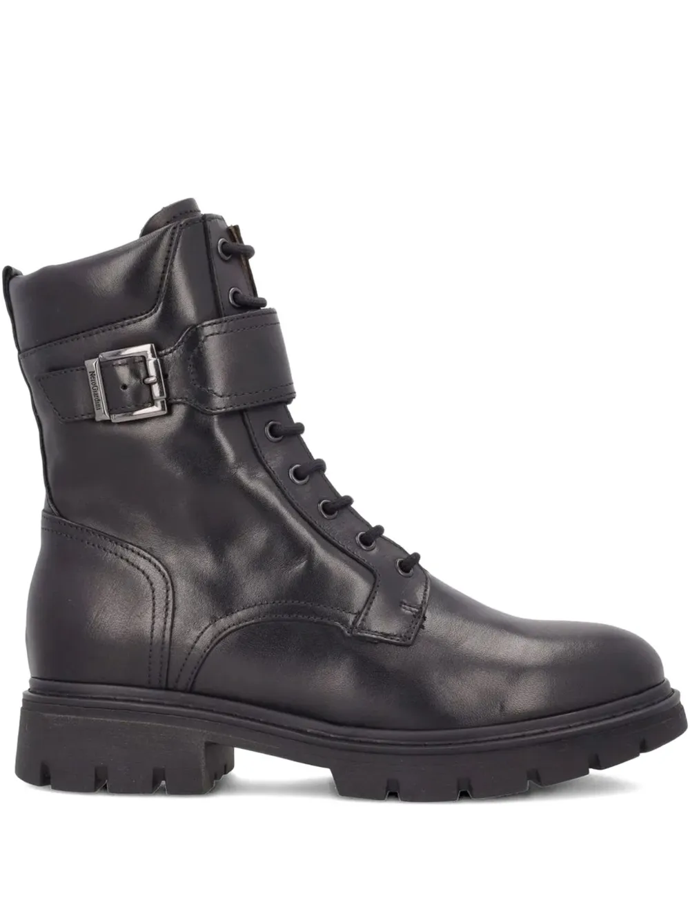 NERO GIARDINI buckled lace-up combat boots Black
