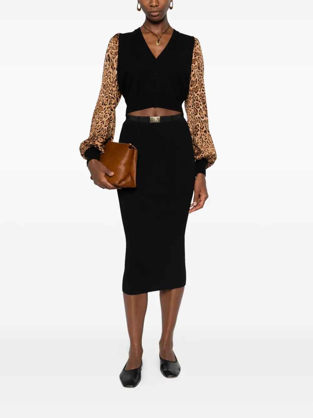 Elisabetta Franchi ribbed waistband midi skirt - 110 NERO