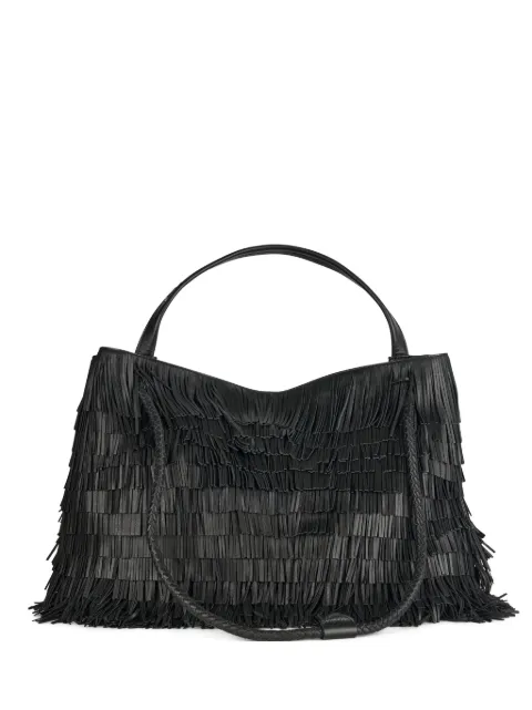 VISONA` fringe-edges leather tote bag