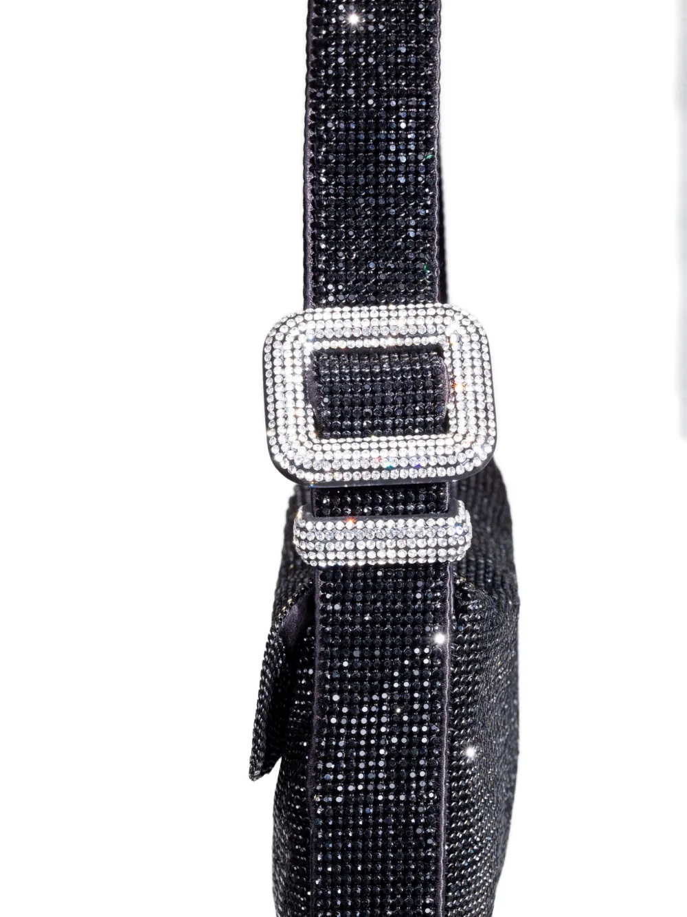 Benedetta Bruzziches Crystal-embellished Buckle Shoulder Bag In Black