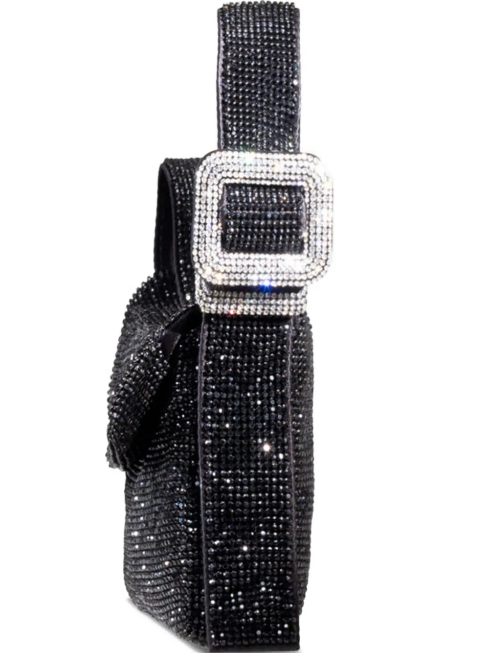 Benedetta Bruzziches Crystal-embellished Buckle Shoulder Bag In Black
