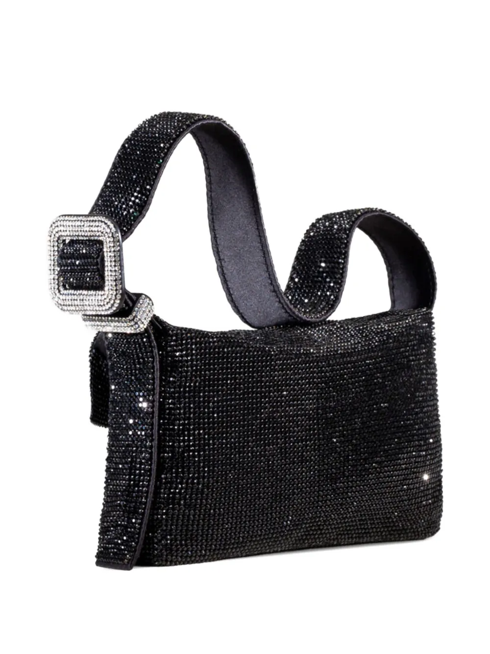 Benedetta Bruzziches Crystal-embellished Buckle Shoulder Bag In Black