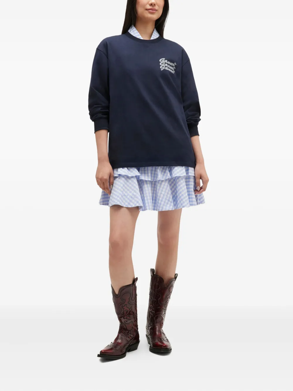 GANNI Top met geborduurd logo en lange mouwen Zwart