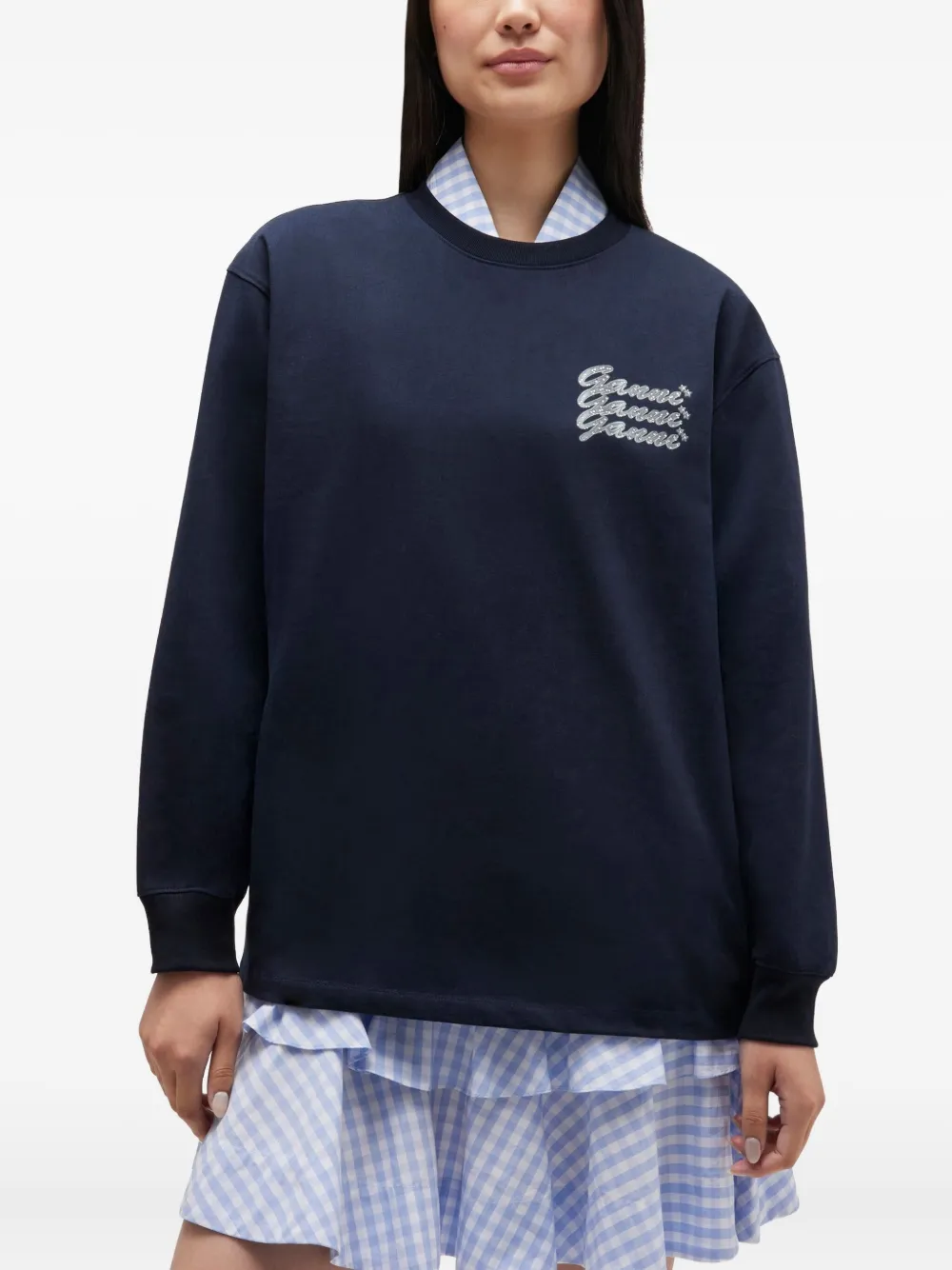 GANNI Top met geborduurd logo en lange mouwen Zwart