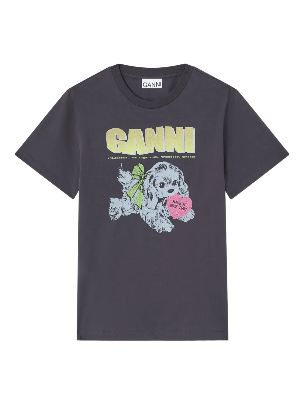 GANNI Puppy dog-print graphic T-shirt Grijs