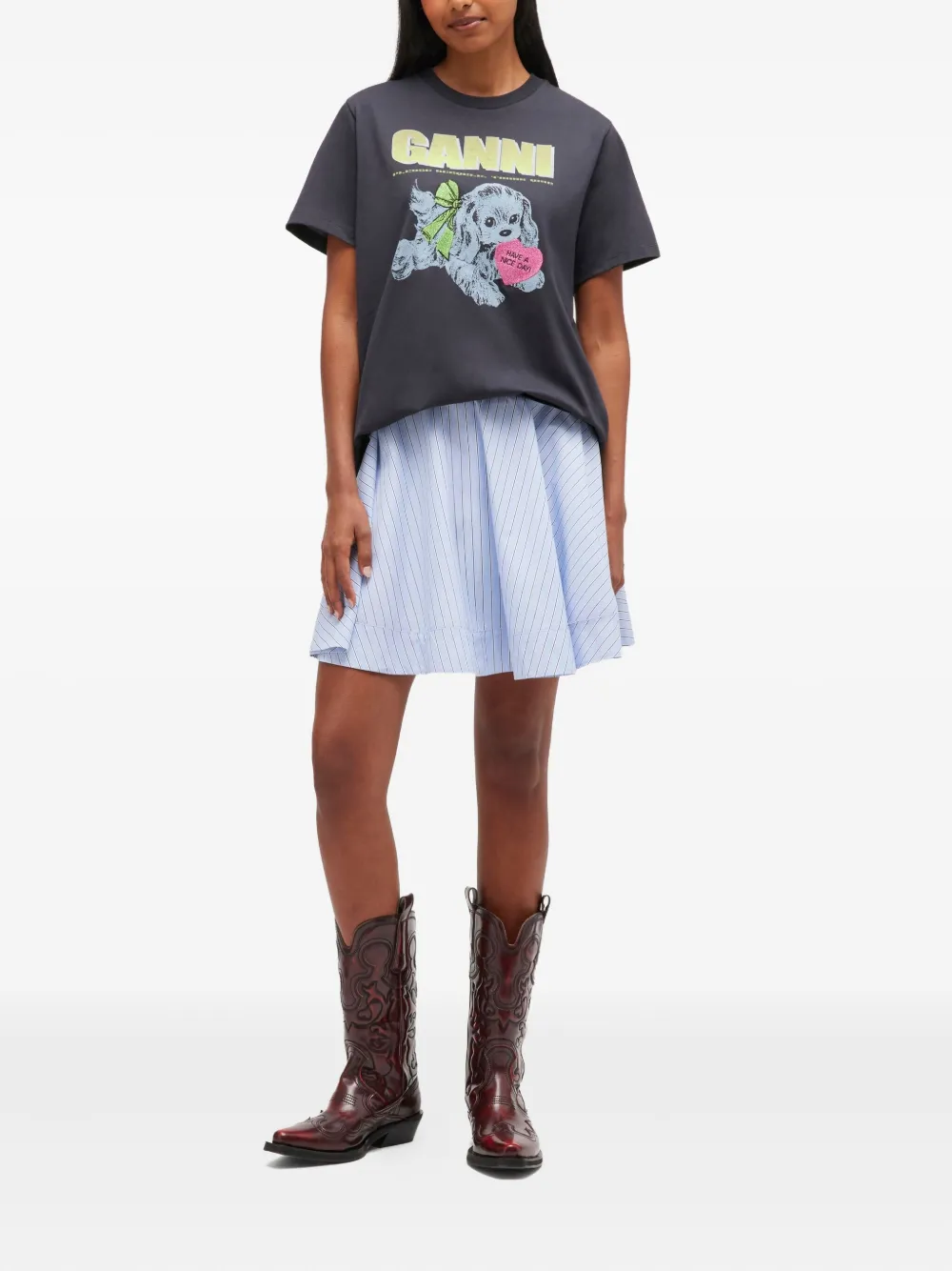 GANNI Puppy dog-print graphic T-shirt Grijs