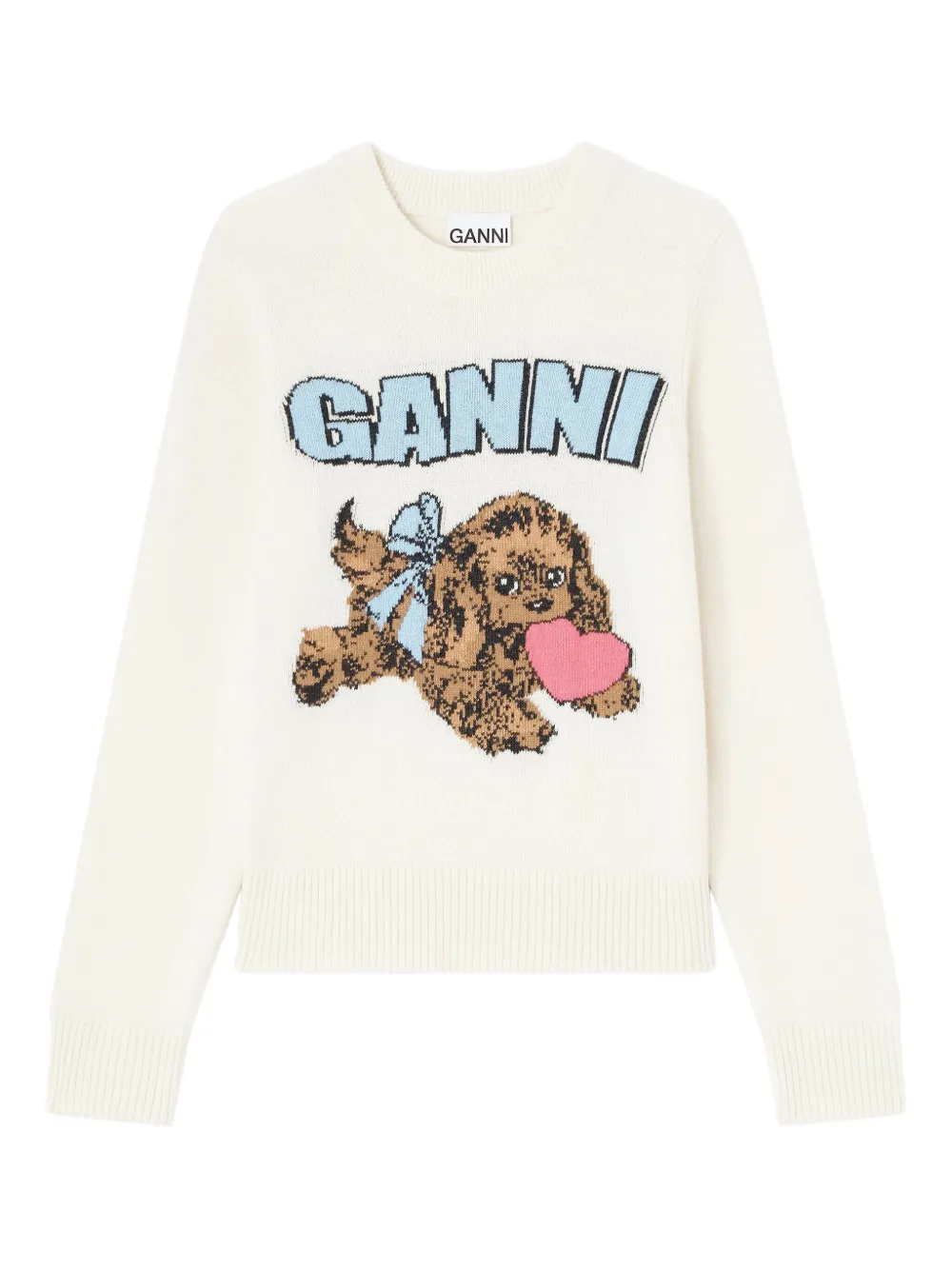GANNI Puppy logo intarsia sweater Beige