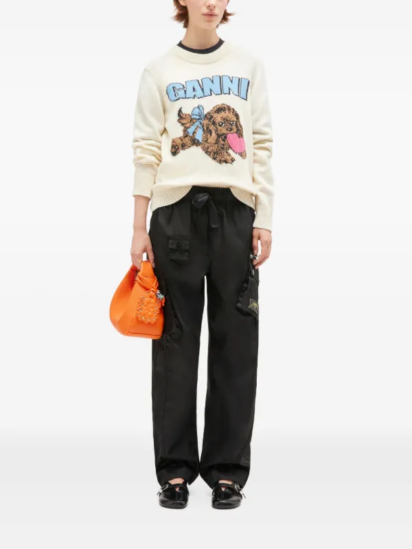 GANNI Puppy Logo Intarsia Sweater | Neutrals | FARFETCH