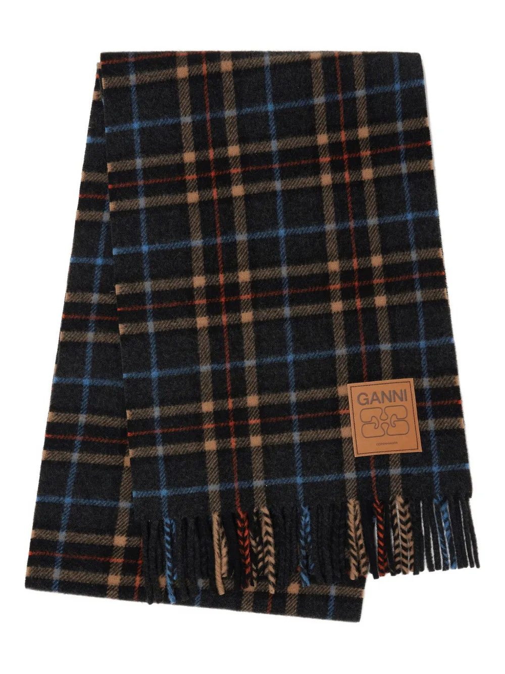 GANNI checked fringed scarf | Black | Image 1