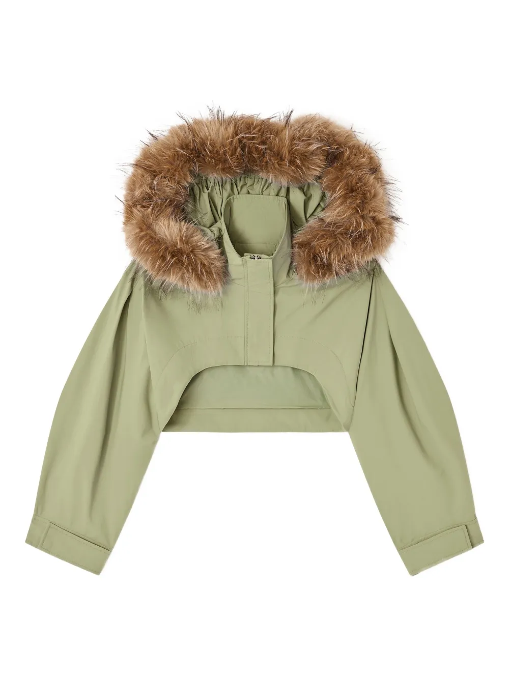 Ganni Fur-trimmed Cropped Jacket In Green