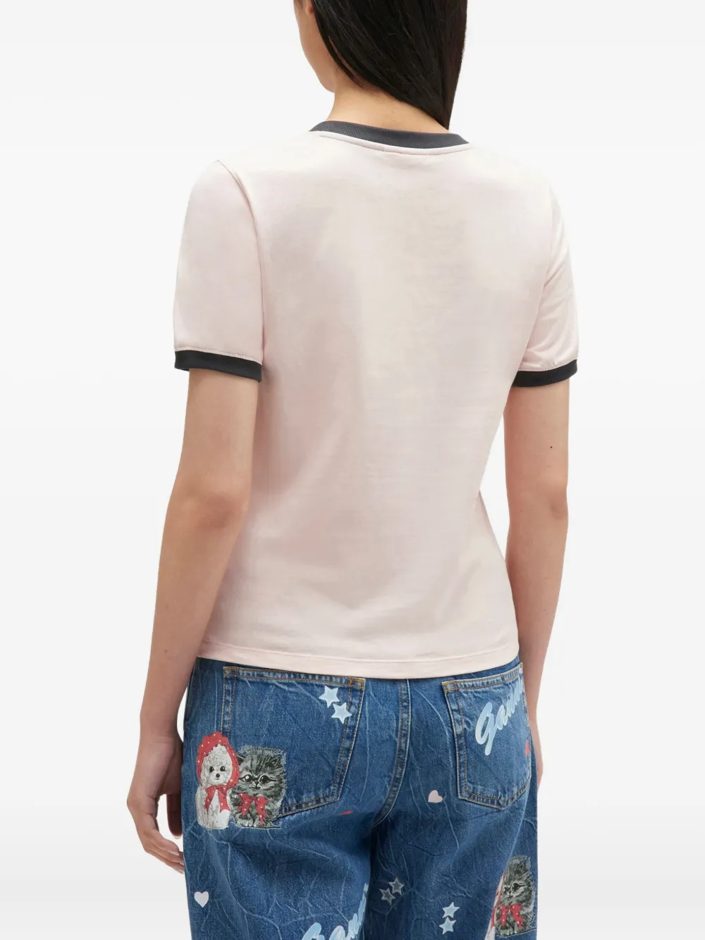 GANNI Ringer T-shirt met hondenprint Beige