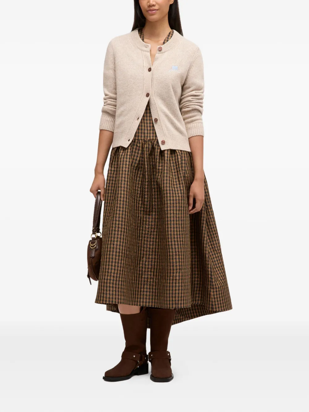Ganni Buttoned Cardigan In Neutral