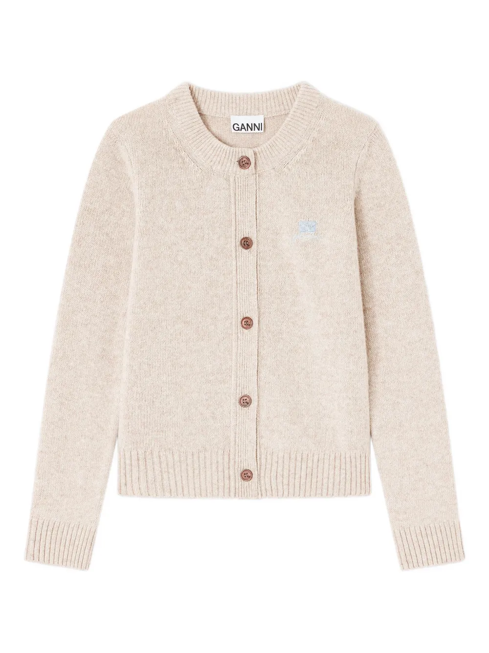 Ganni Buttoned Cardigan In Neutral
