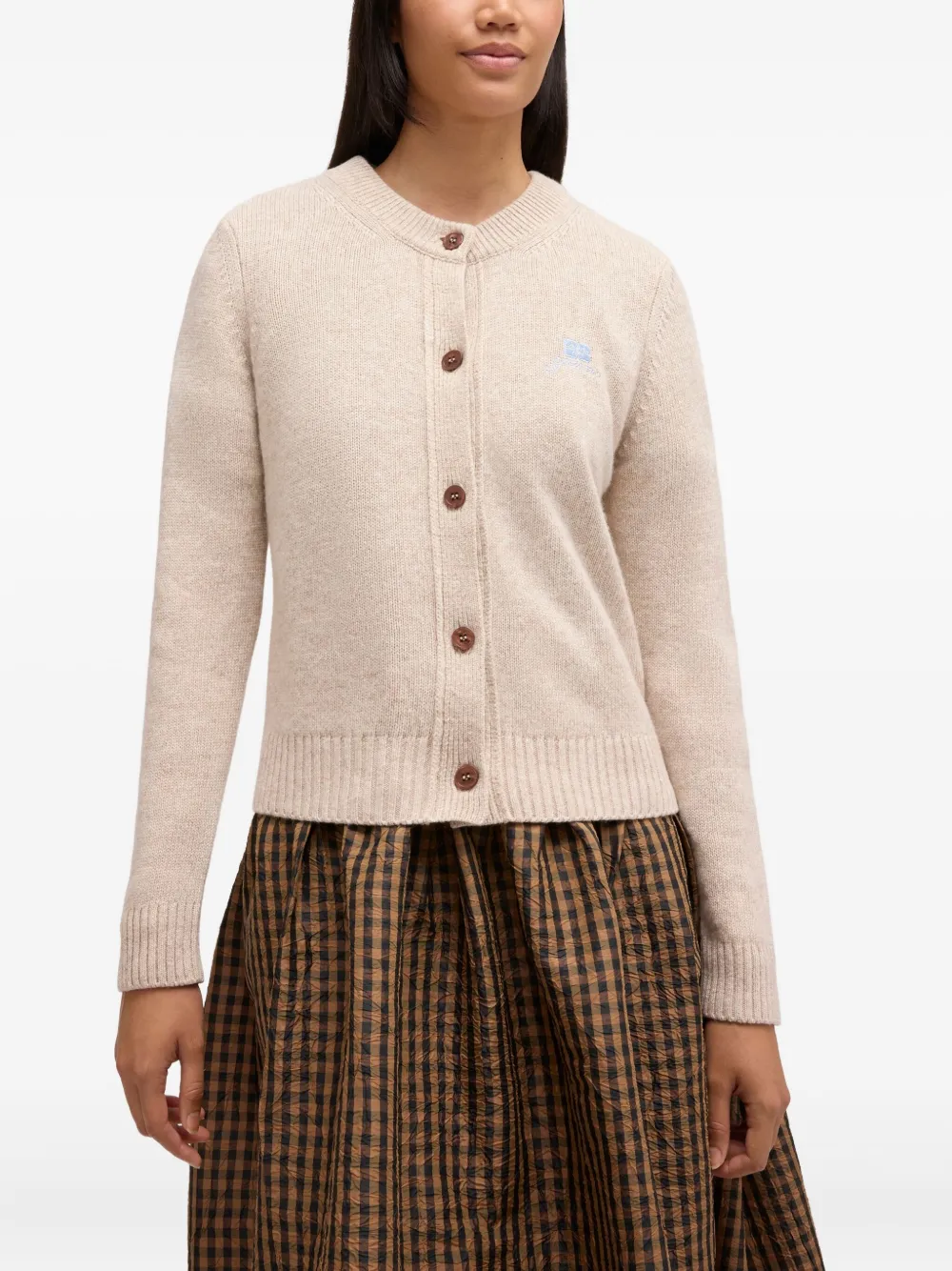 Ganni Buttoned Cardigan In Neutral