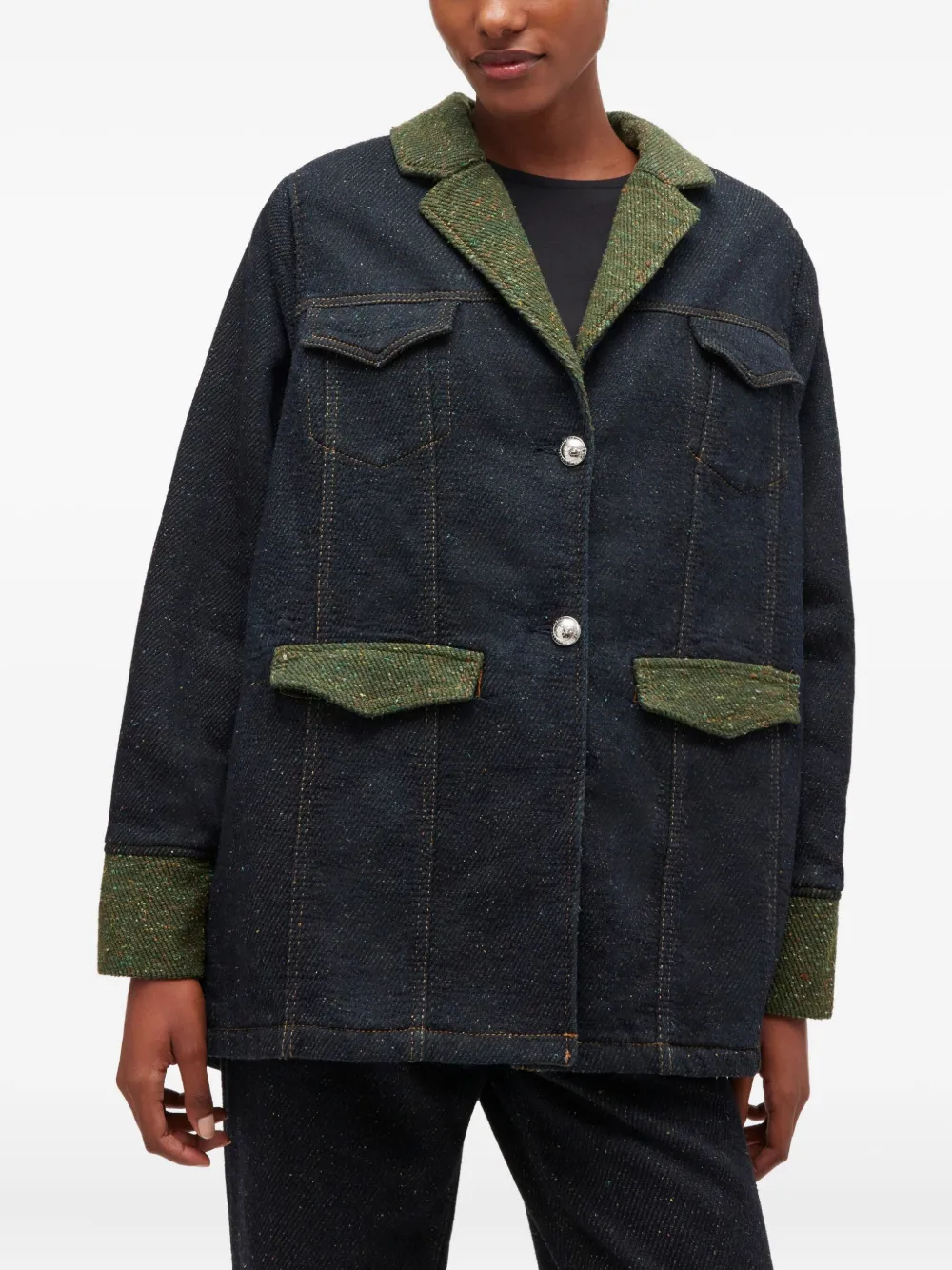 Ganni Twill Denim Oversized Blazer In Blue
