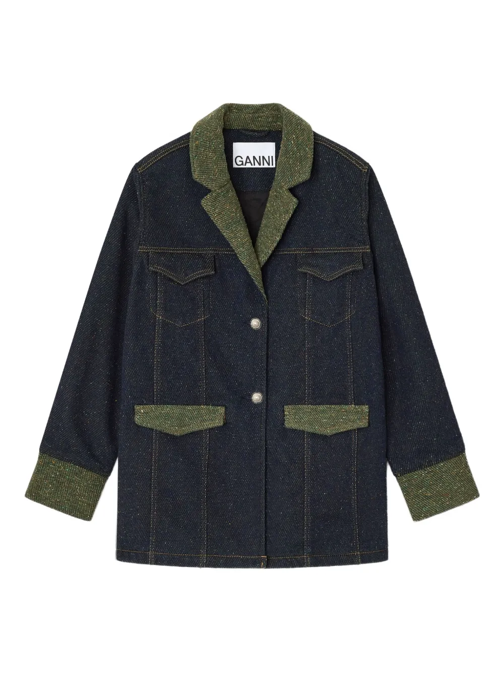 Ganni Twill Denim Oversized Blazer In Blue