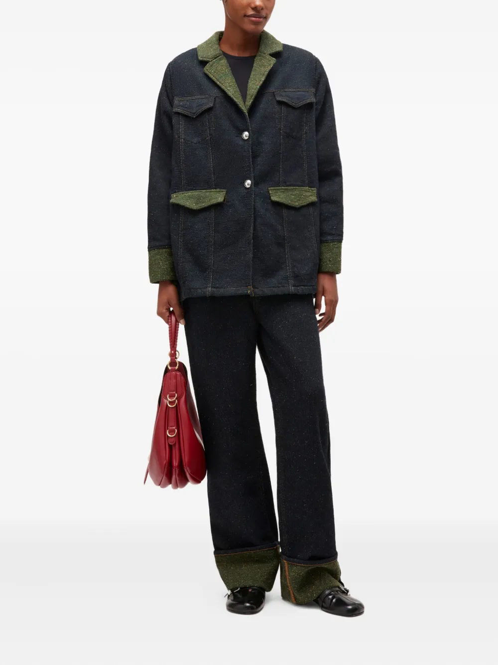 Ganni Twill Denim Oversized Blazer In Blue