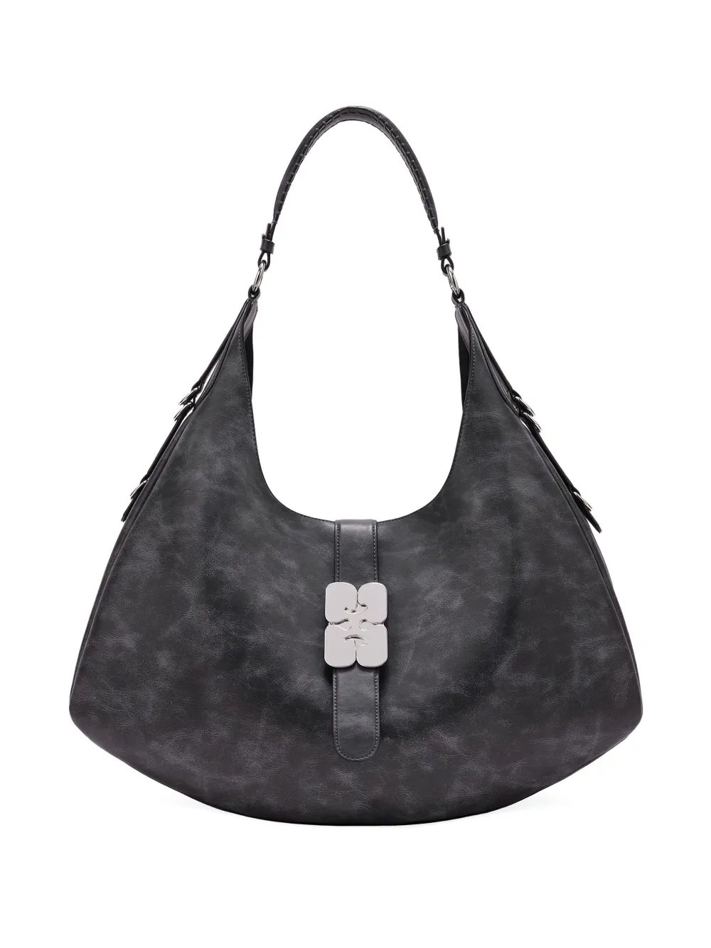 Ganni Small Kat Flower-buckle Shoulder Bag In Black