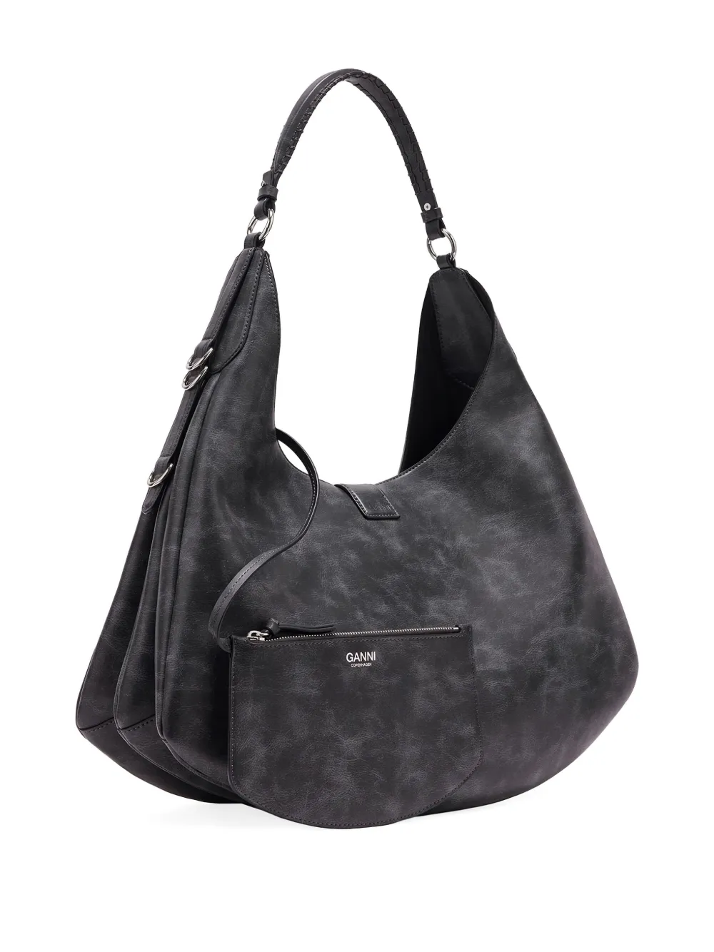 Ganni Small Kat Flower-buckle Shoulder Bag In Black