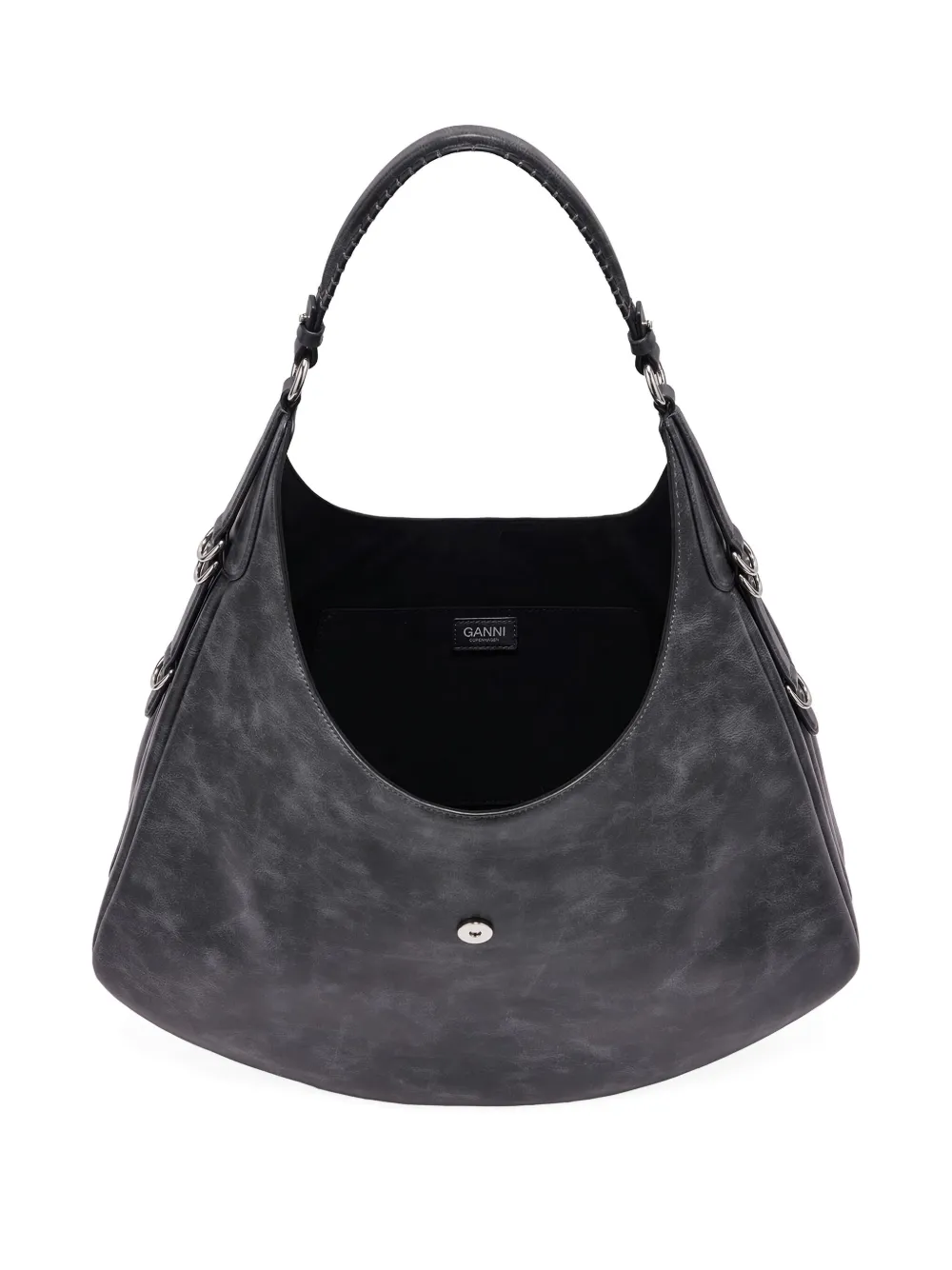 Ganni Small Kat Flower-buckle Shoulder Bag In Black