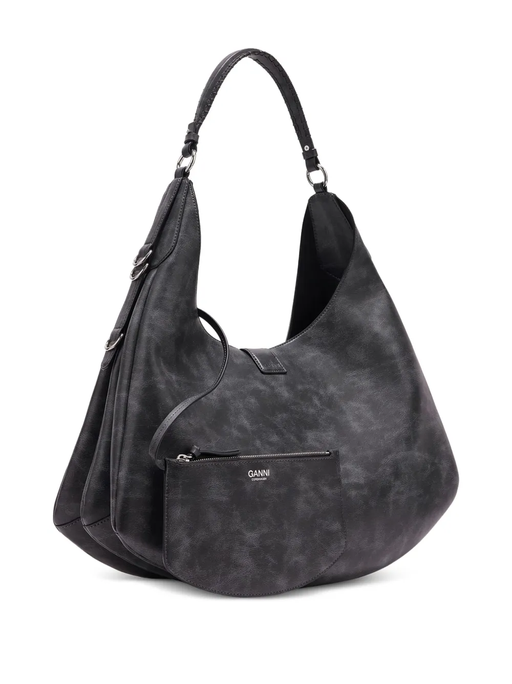 GANNI Kat kleine schoudertas met bloemgesp Zwart