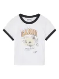 GANNI Kitty-print ringer top - White