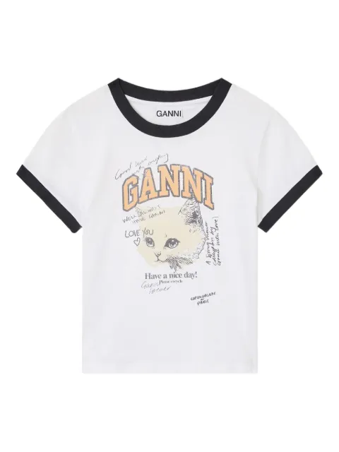 GANNI Kitty-print ringer top