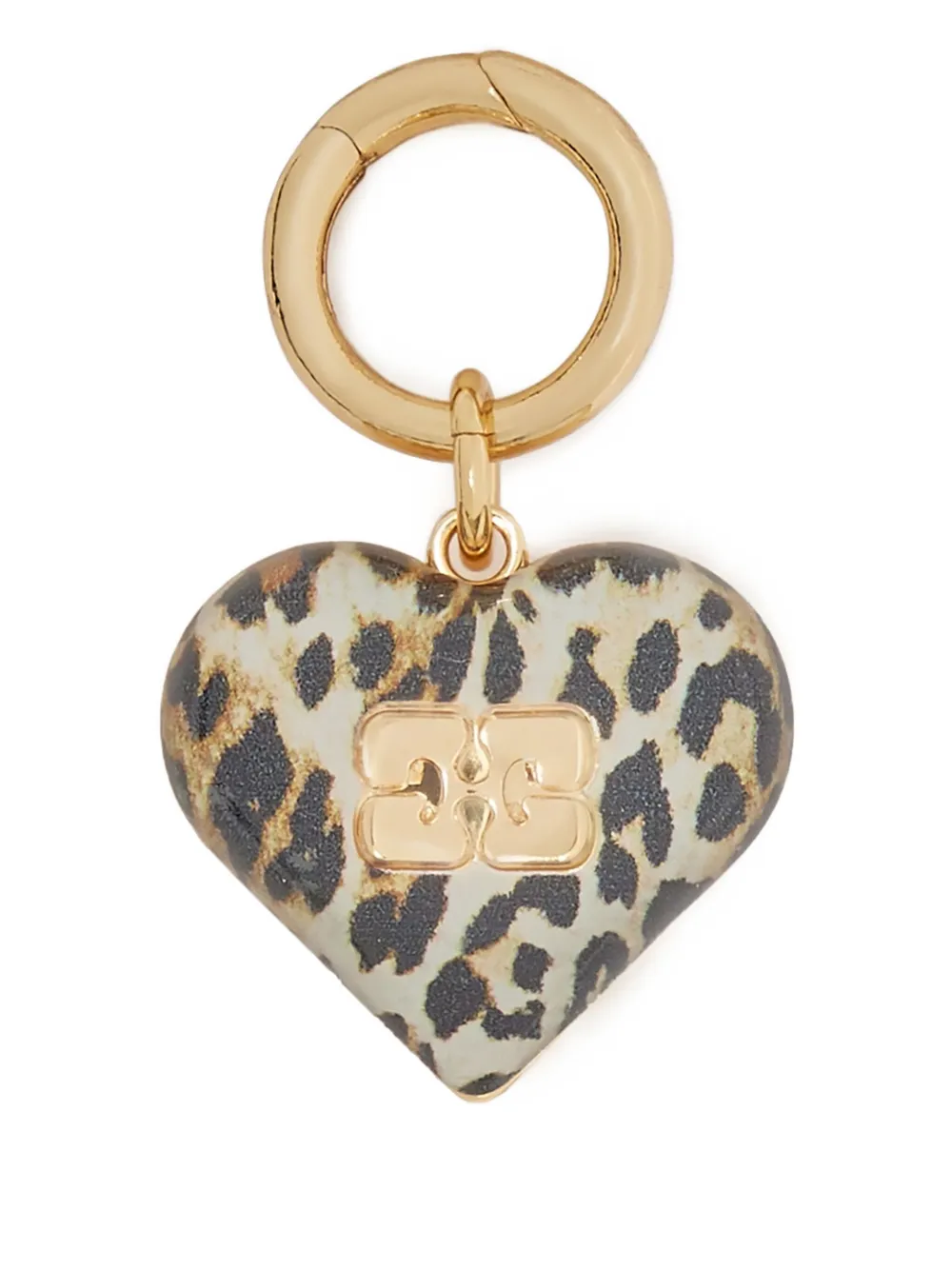Ganni Heart Leopard-print Keyring In Gold