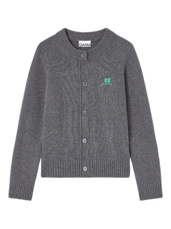GANNI ラウンドネックカーディガン GANNI ラウンドネック カーディガン | グレー | FARFETCH JP