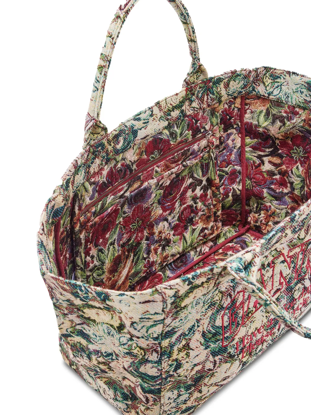 Ganni Large Floral-pattern Tapestry-effect Tote Bag In Brown