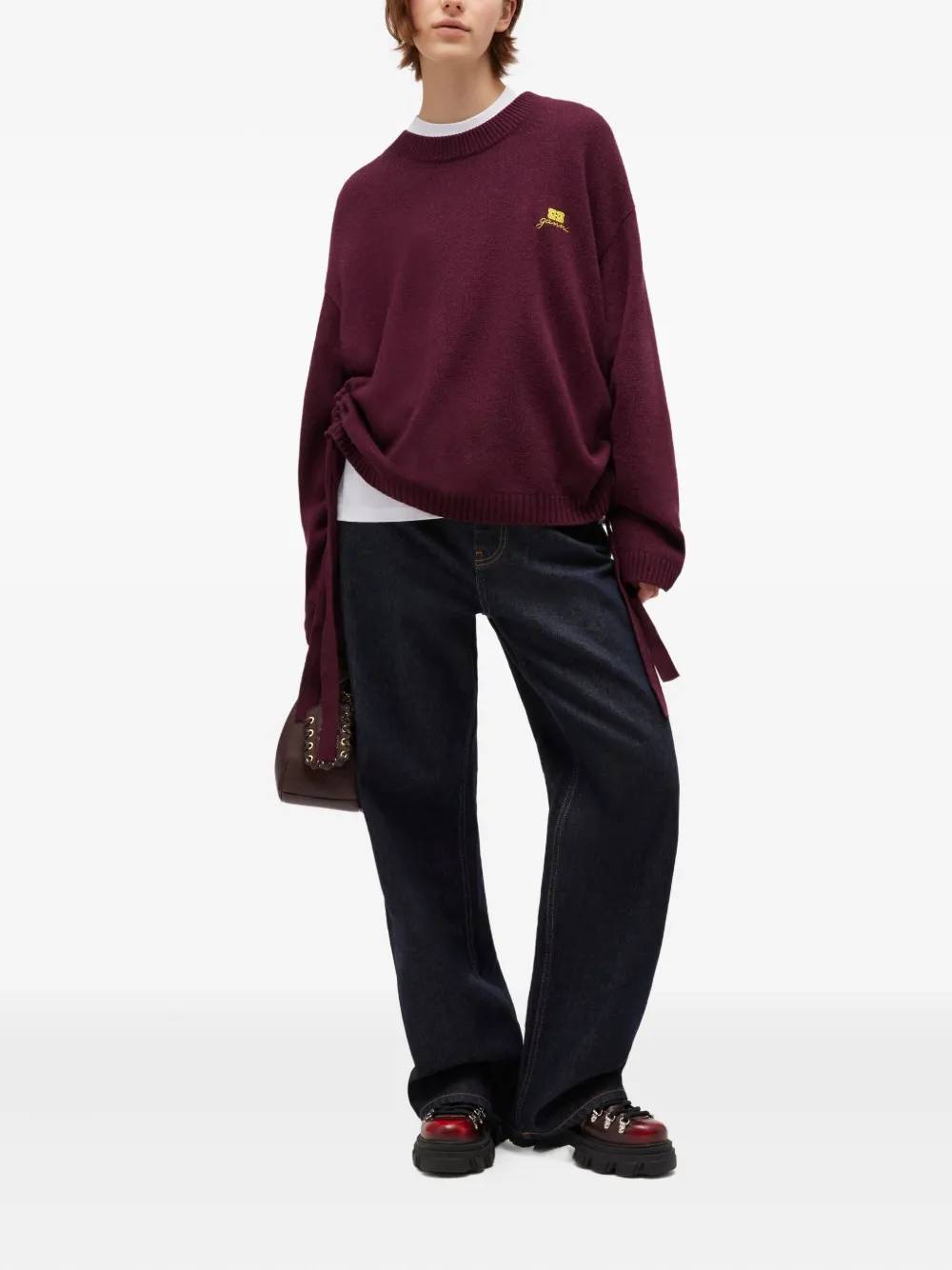 Ganni Drawstring Sweater In Purple