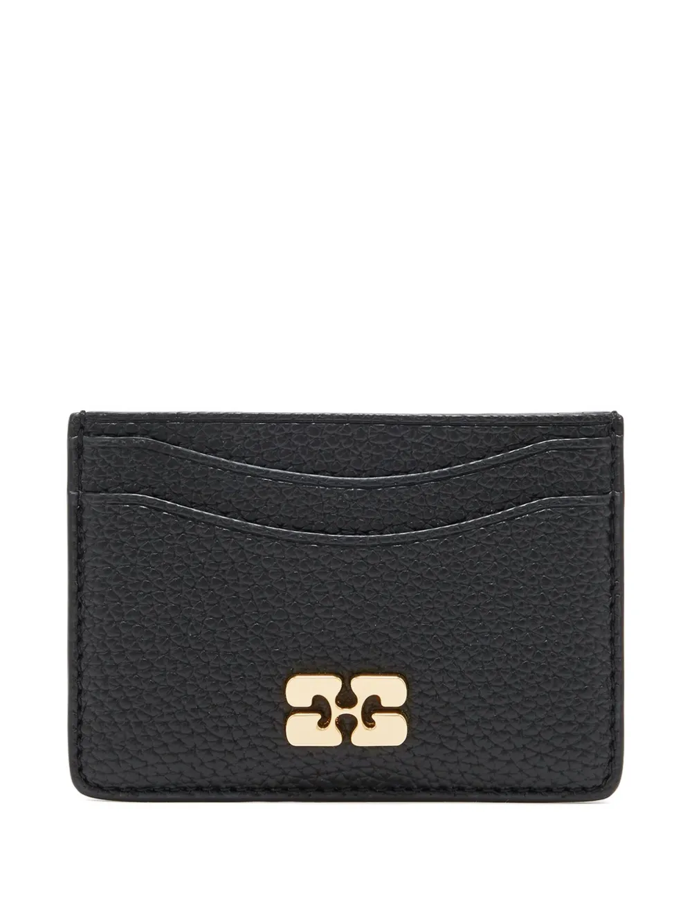 Ganni Bou Grained Gold Card Holder In Black