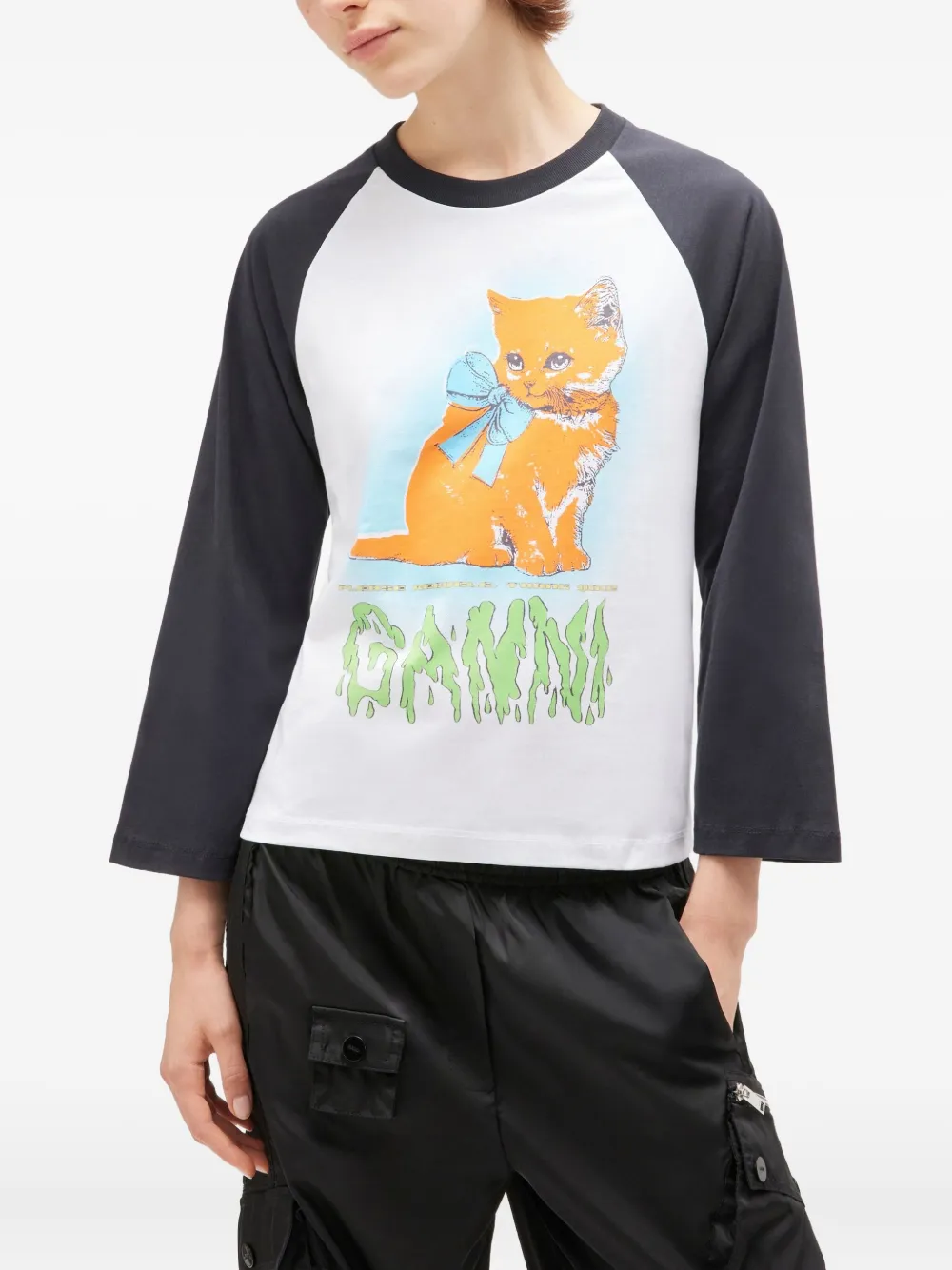 GANNI Kitty-print baseball top Wit