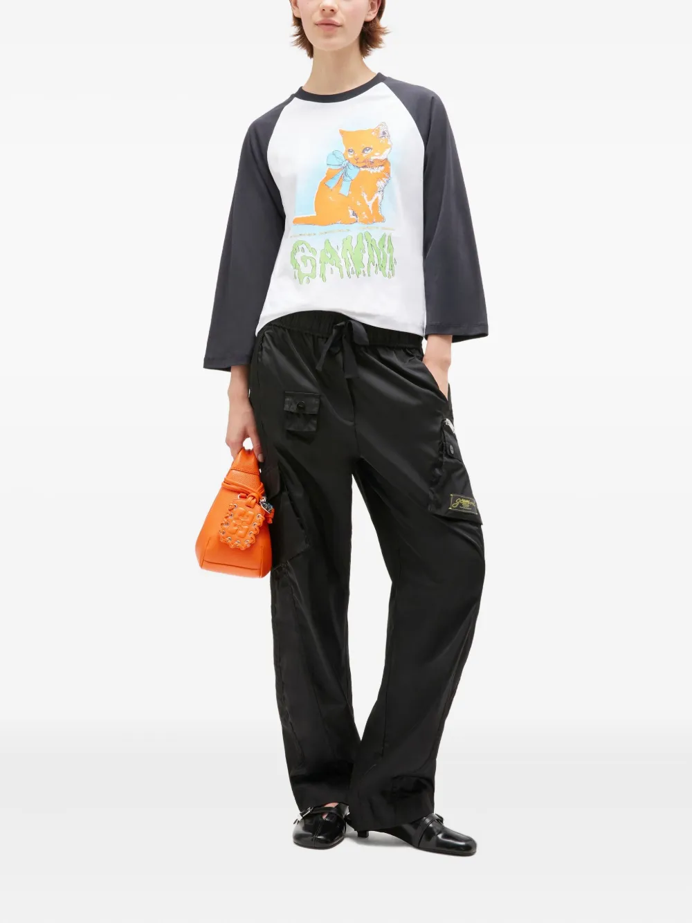 GANNI Kitty-print baseball top Wit