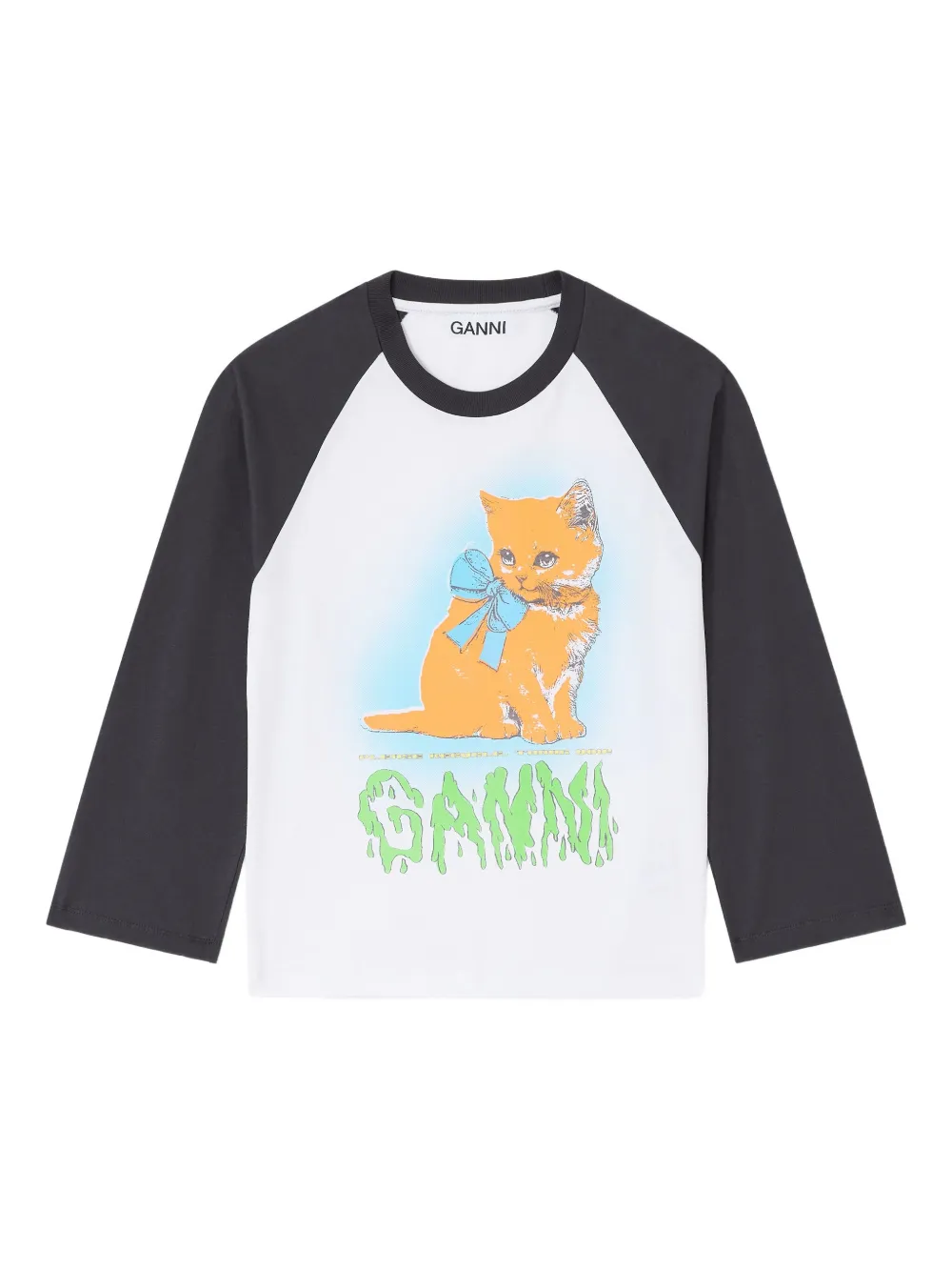 GANNI Kitty-print baseball top Wit