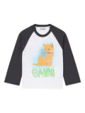 GANNI Kitty-print baseball top - White