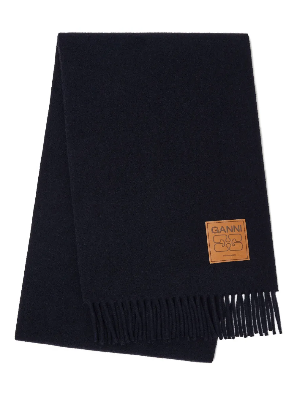 GANNI logo-plaque fringed scarf | Black | Image 1