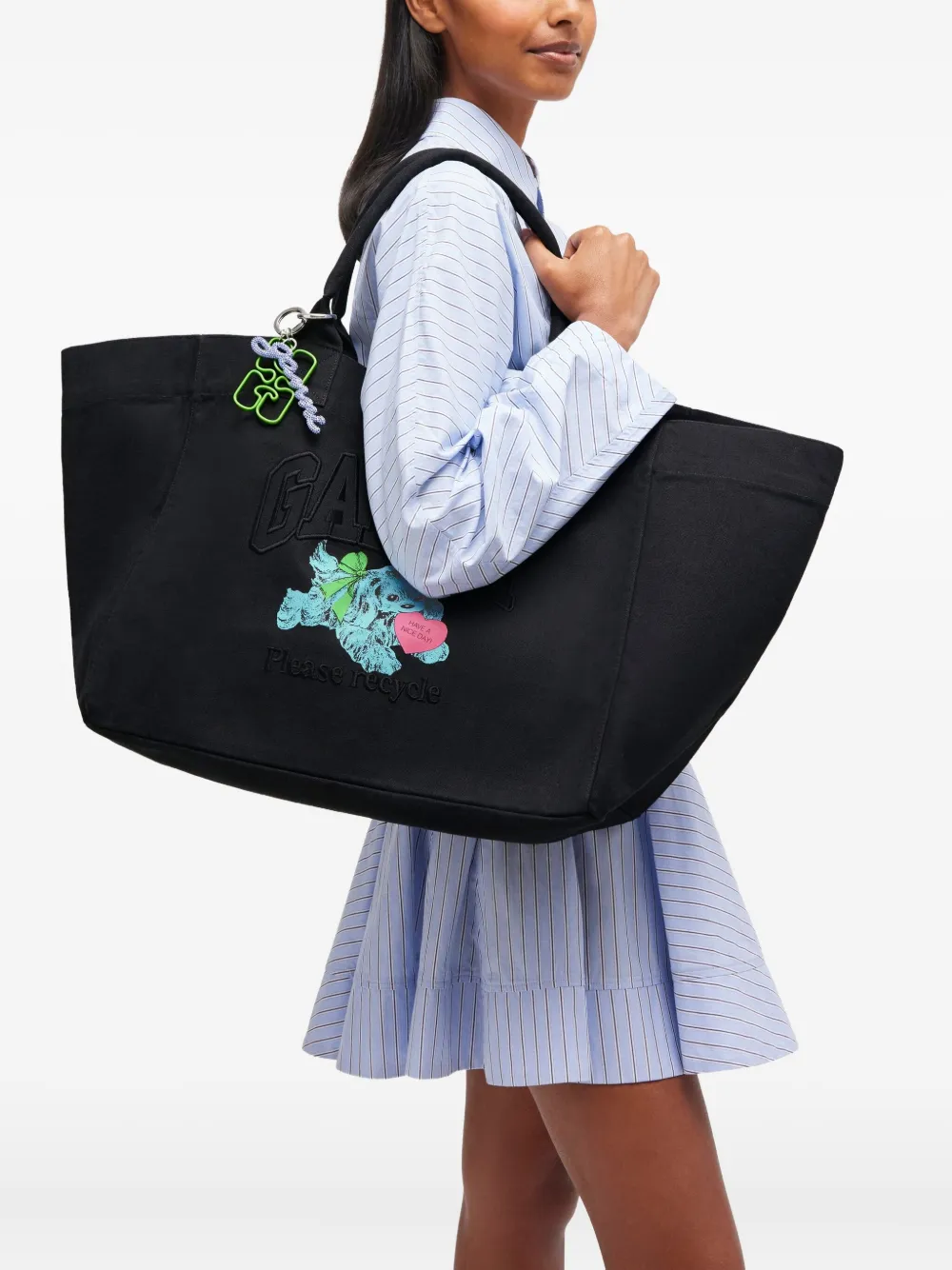 GANNI XXL logo-embellished canvas tote bag - Zwart