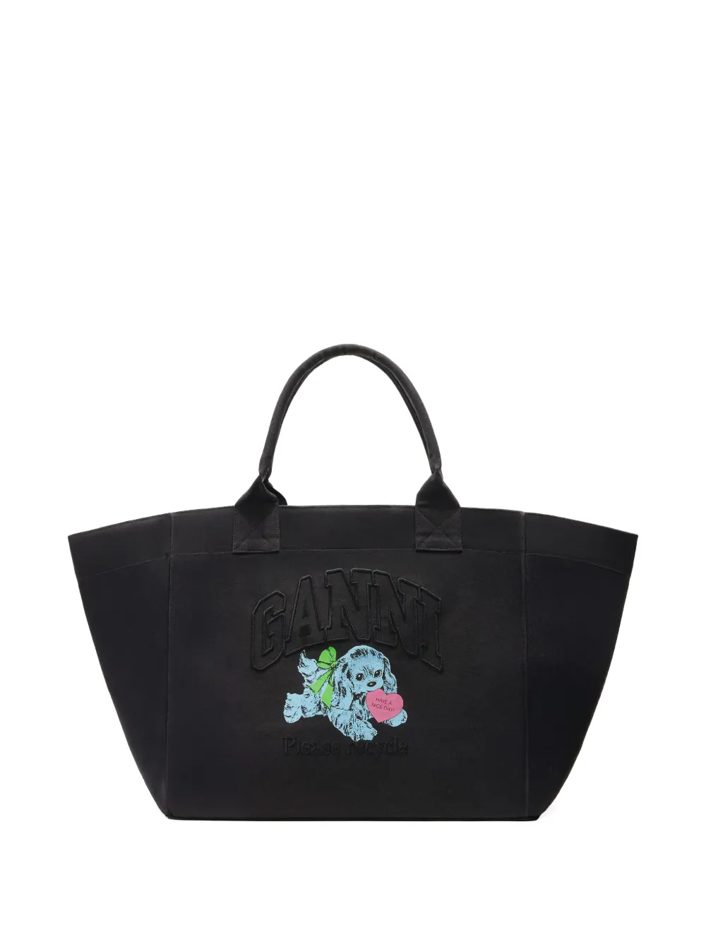 Ganni Xxl Logo-embellished Canvas Tote Bag In Black