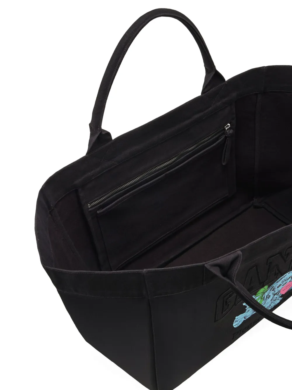 GANNI XXL canvas shopper verfraaid met logo Zwart