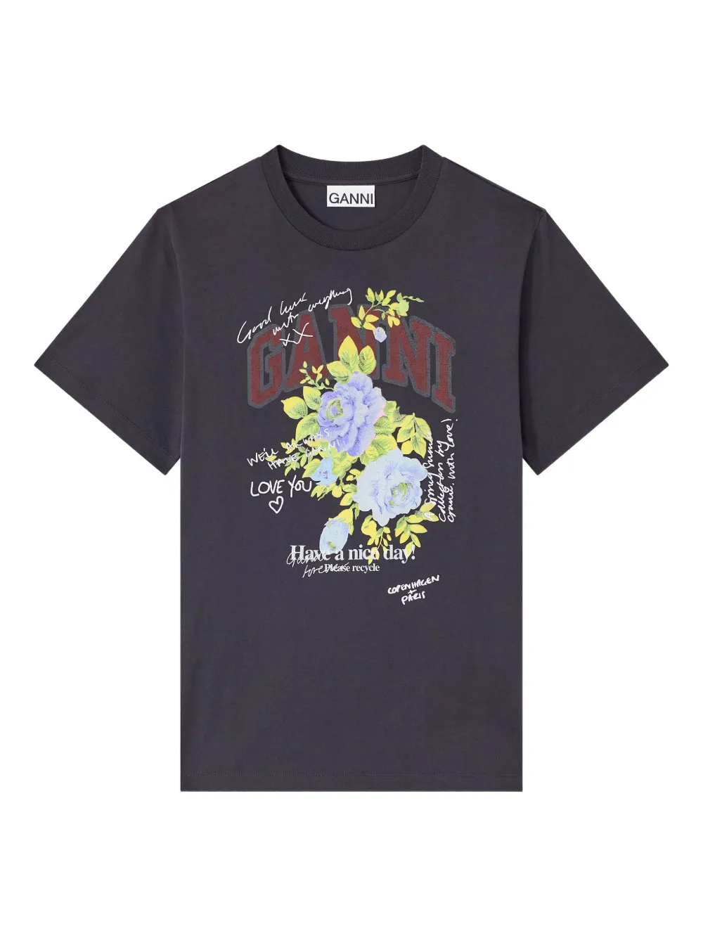 GANNI floral-print graphic T-shirt | Grey | Image 1